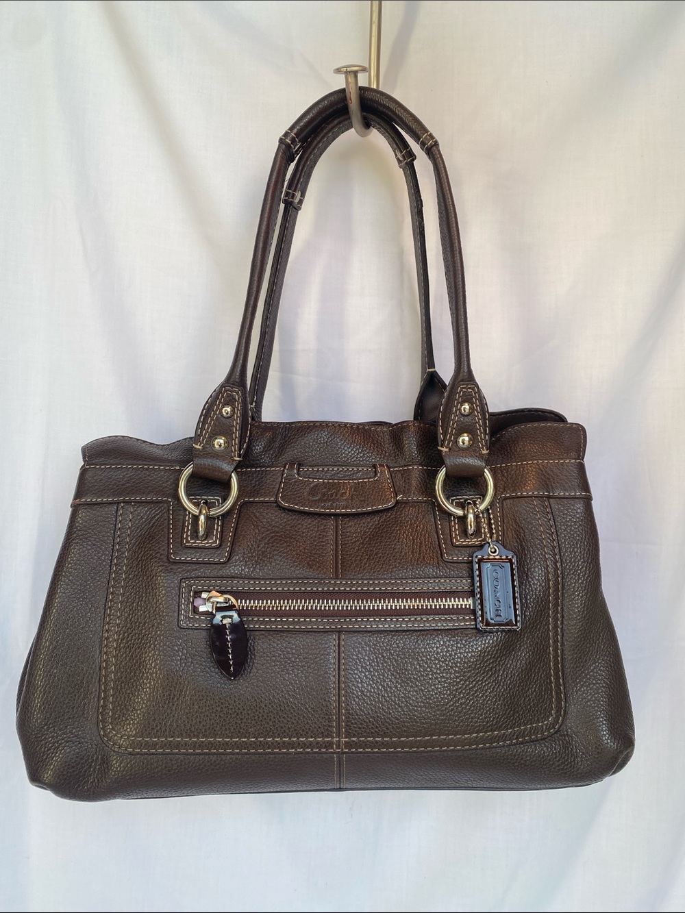 Coach Penelope F14686 Dark Brown Pebbled Leather Shoulder Tote Purse